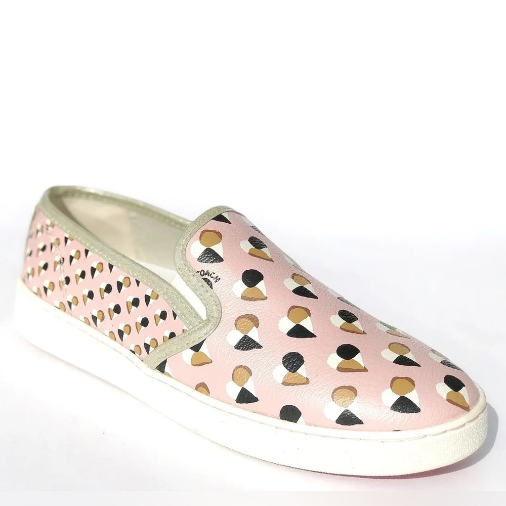 Coach Pink Slip-On Sneakers with Black and Gold Dot Pattern